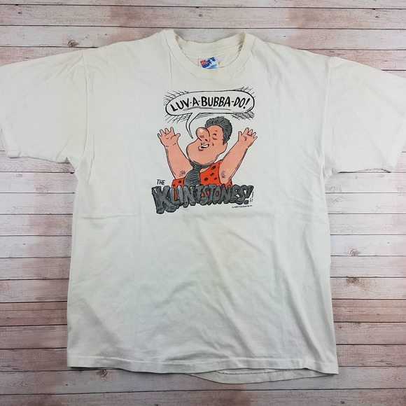Vintage 1994 Klintstones Bill Clinton Flintstones Funny Parody Single Stitch Tee - Picture 1 of 7